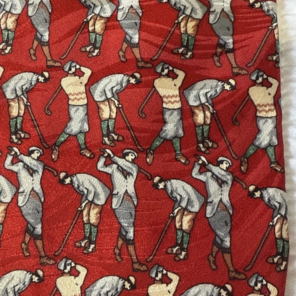 Vintage Museum Artifacts 58" x 3.75" Classic Golf Print 100% Silk Tie Handmade